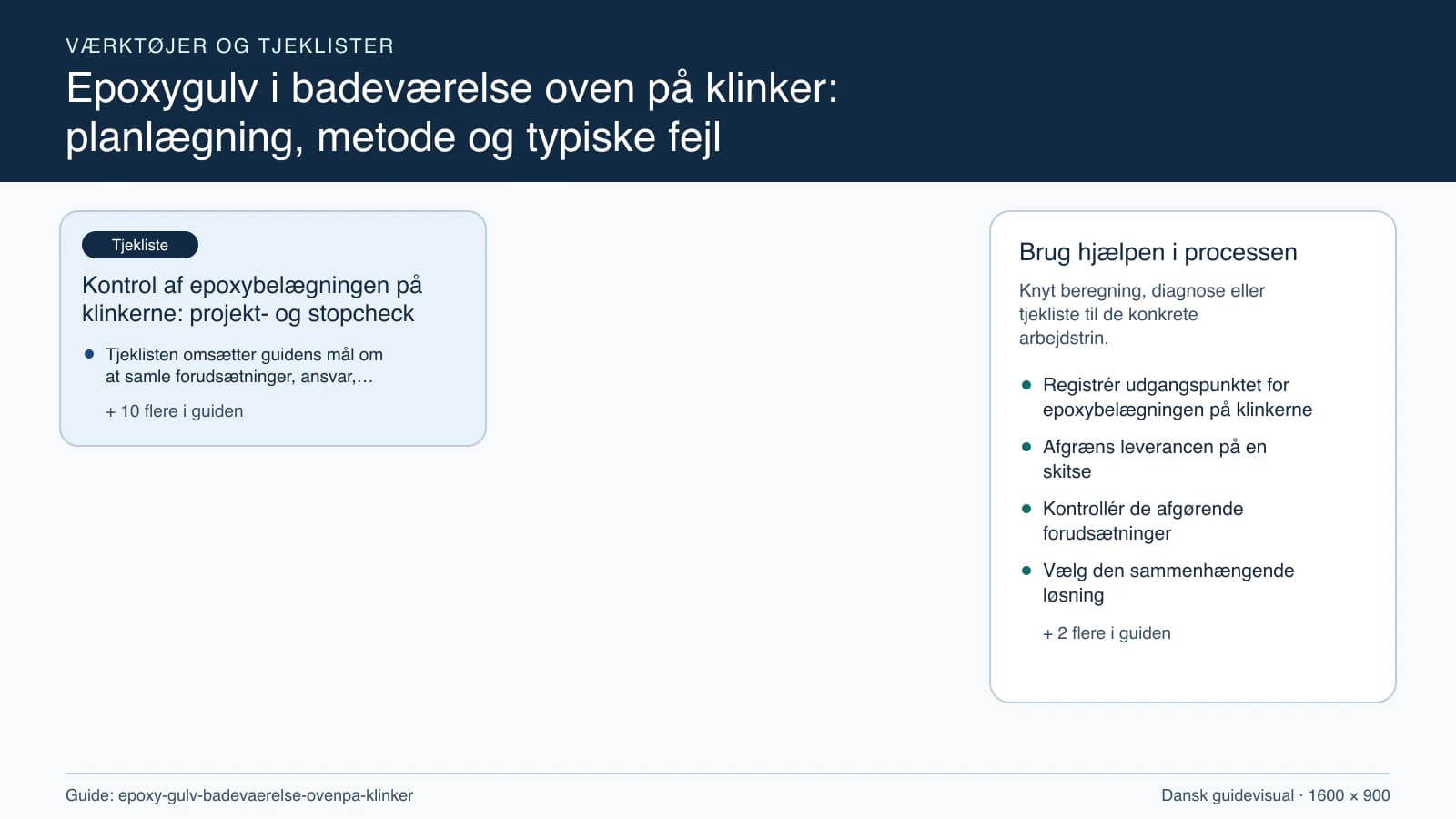 Værktøjsoversigt til “Kontrol af epoxybelægningen på klinkerne: projekt- og stopcheck”.