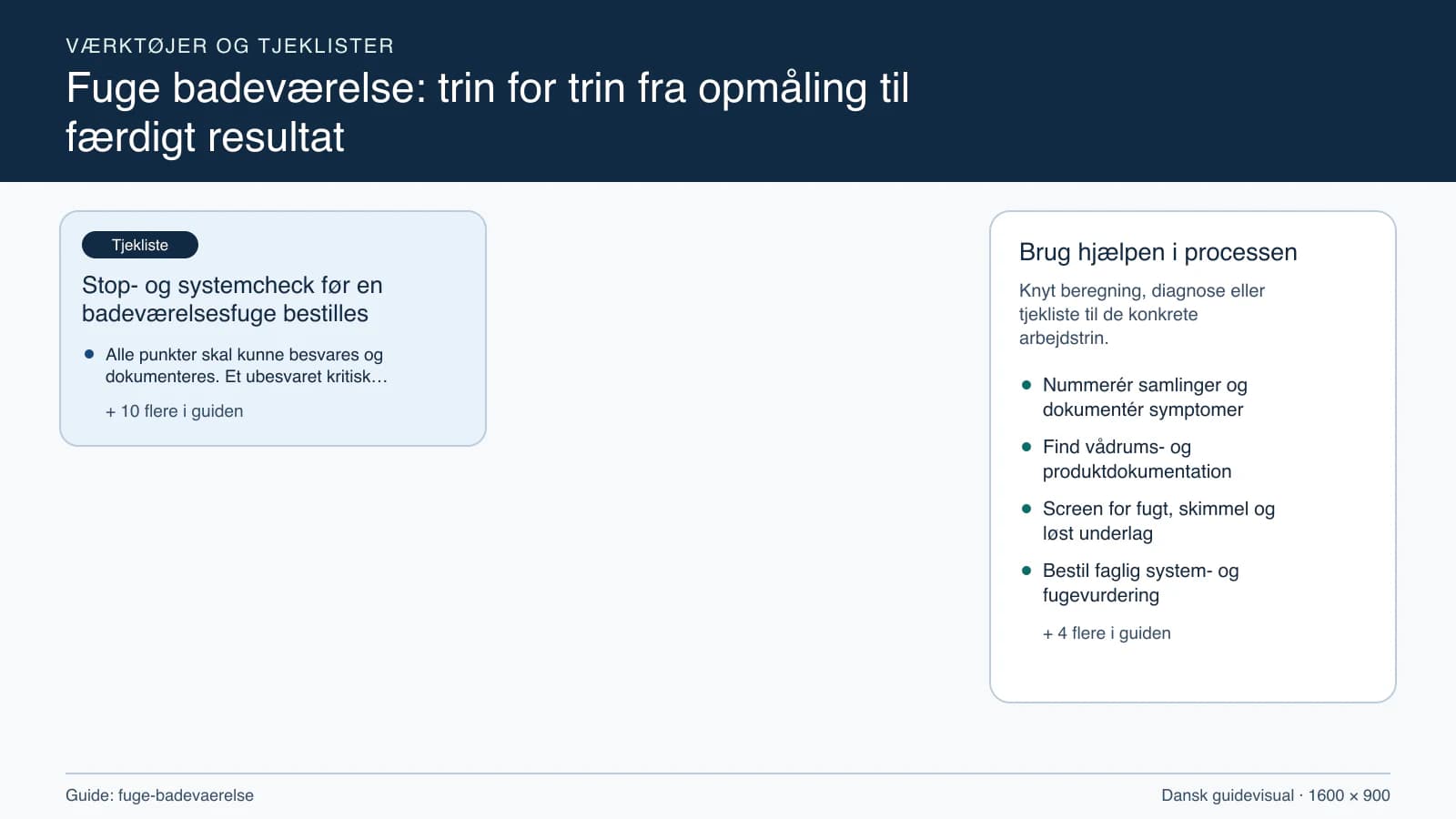 Værktøjsoversigt til “Stop- og systemcheck før en badeværelsesfuge bestilles”.