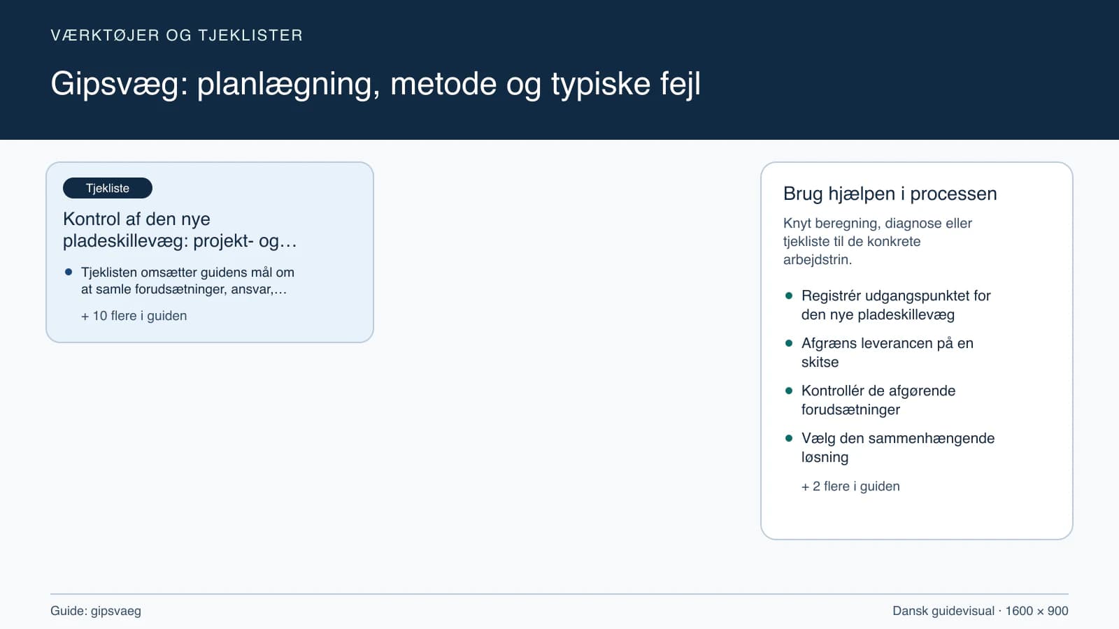 Værktøjsoversigt til “Kontrol af den nye pladeskillevæg: projekt- og stopcheck”.