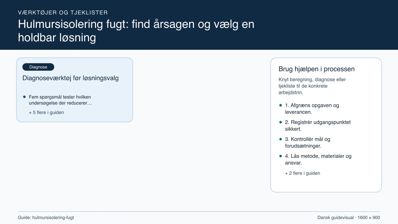 Værktøjsoversigt til “Diagnoseværktøj før løsningsvalg”.