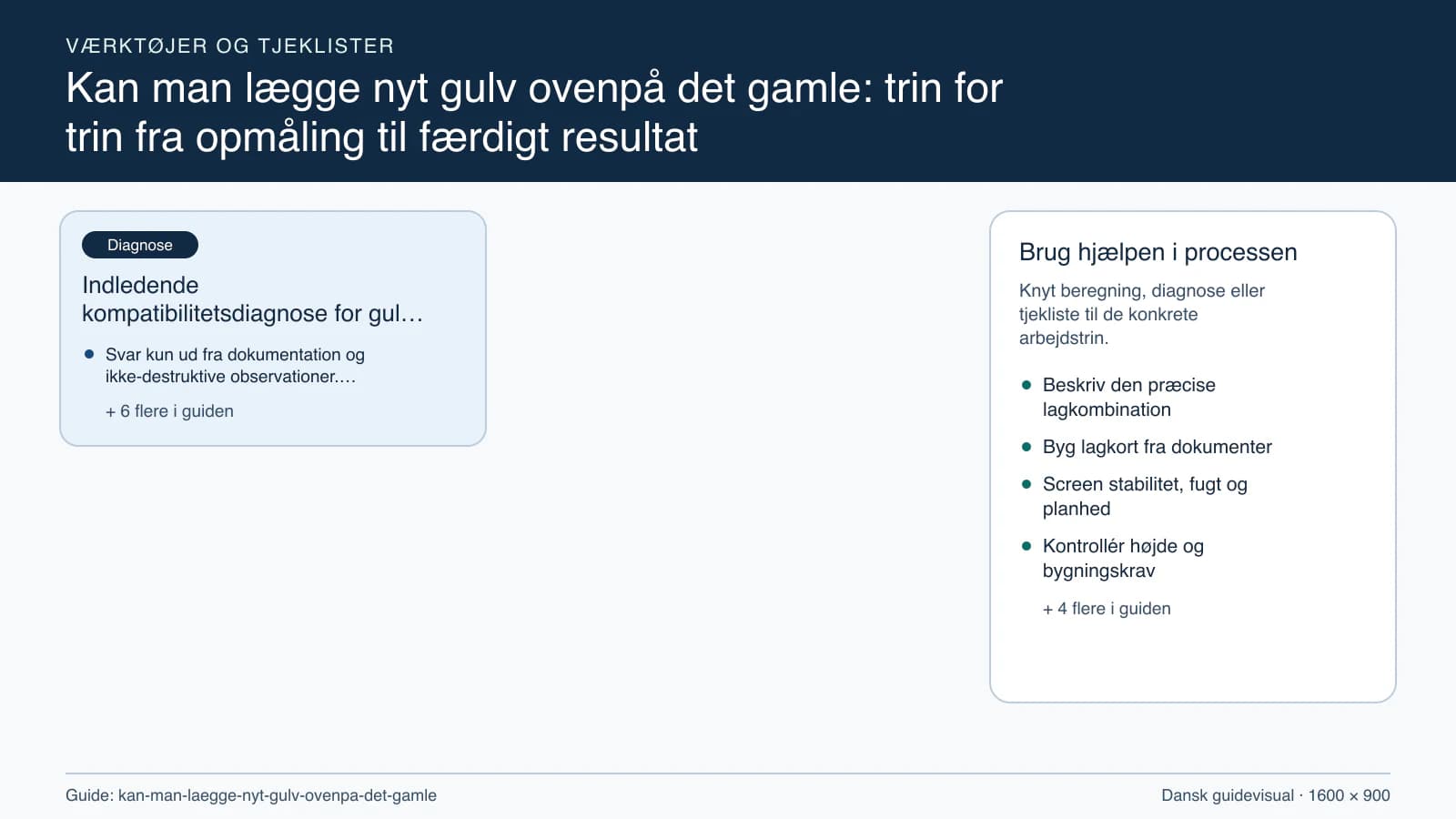 Værktøjsoversigt til “Indledende kompatibilitetsdiagnose for gulv ovenpå gulv”.