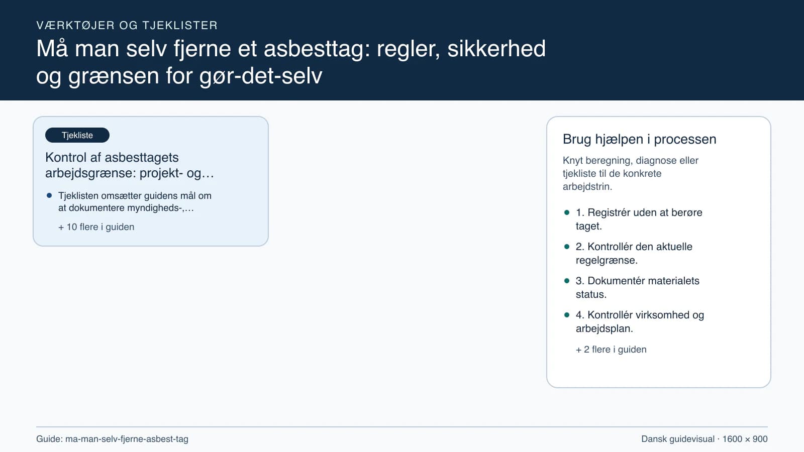 Værktøjsoversigt til “Kontrol af asbesttagets arbejdsgrænse: projekt- og stopcheck”.
