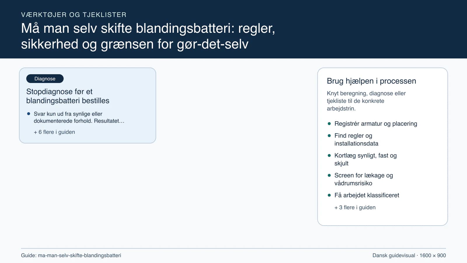Værktøjsoversigt til “Stopdiagnose før et blandingsbatteri bestilles”.