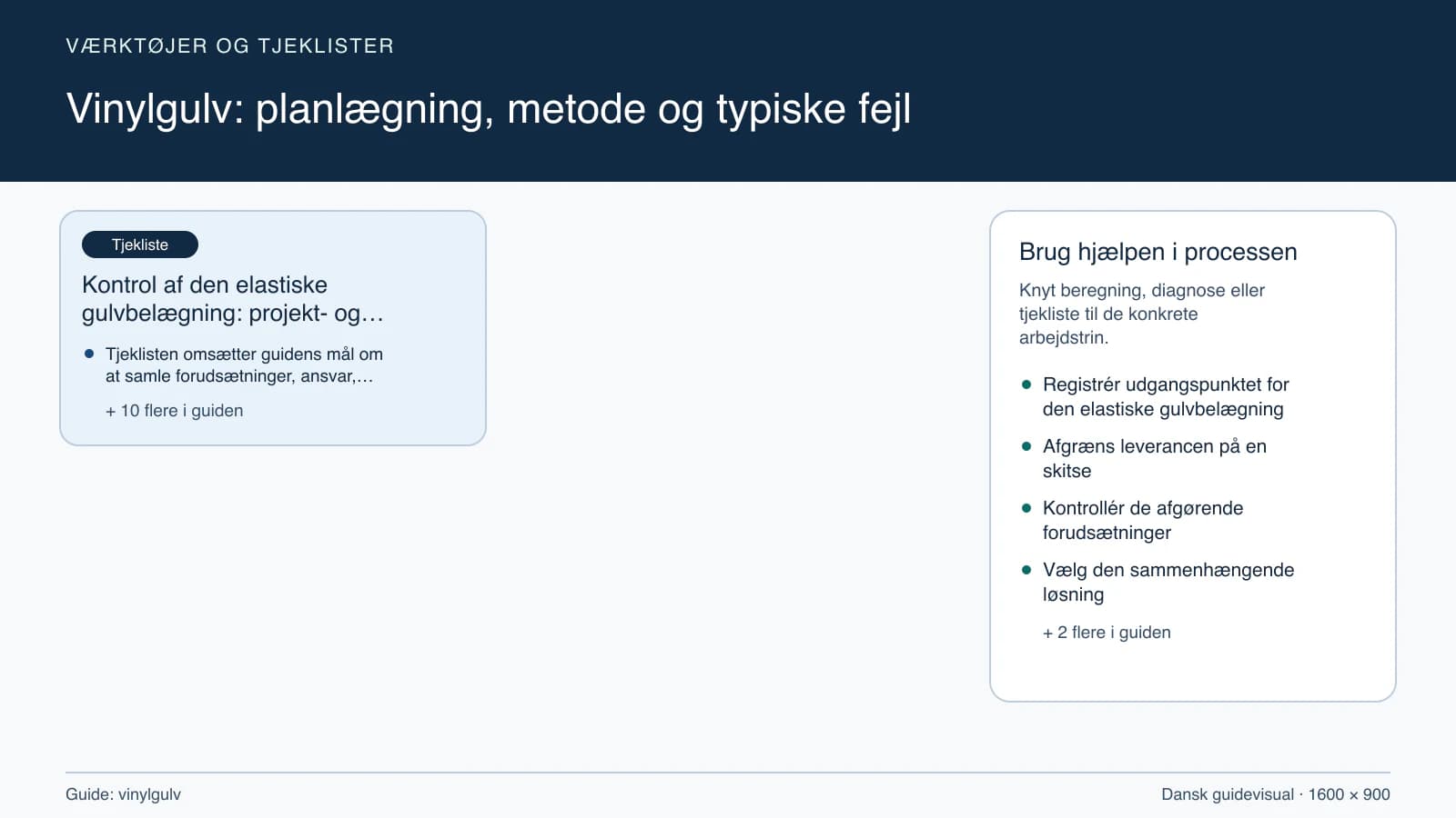 Værktøjsoversigt til “Kontrol af den elastiske gulvbelægning: projekt- og stopcheck”.