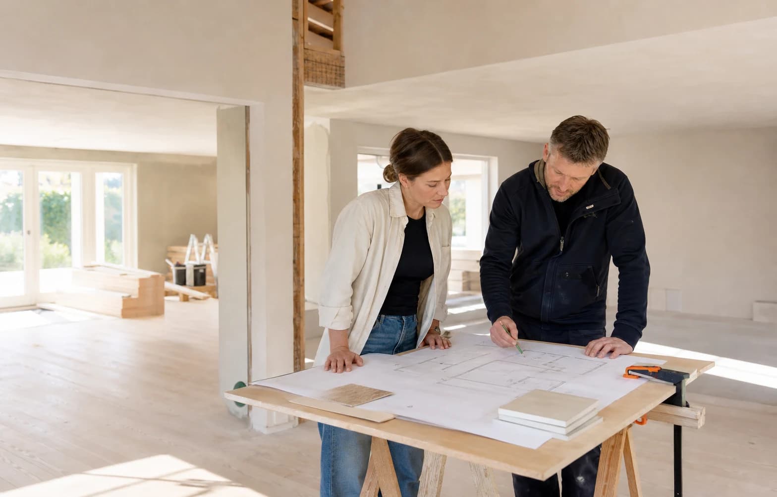 AI-genereret illustration af renoveringsfirma ved en boligopgave i Aalborg
