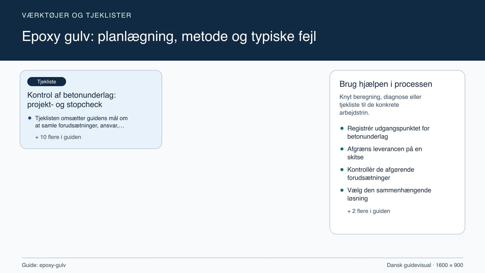 Værktøjsoversigt til “Kontrol af betonunderlag: projekt- og stopcheck”.