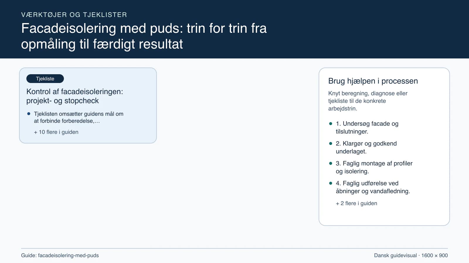 Værktøjsoversigt til “Kontrol af facadeisoleringen: projekt- og stopcheck”.