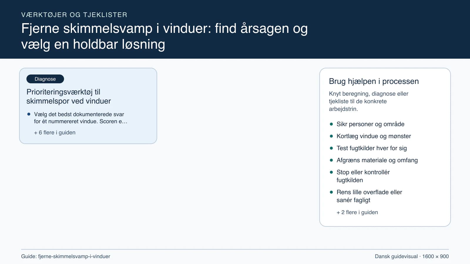 Værktøjsoversigt til “Prioriteringsværktøj til skimmelspor ved vinduer”.