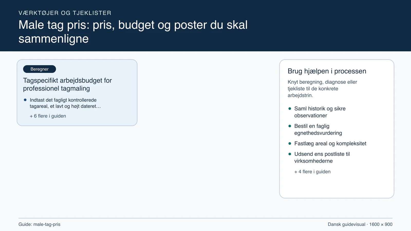 Værktøjsoversigt til “Tagspecifikt arbejdsbudget for professionel tagmaling”.