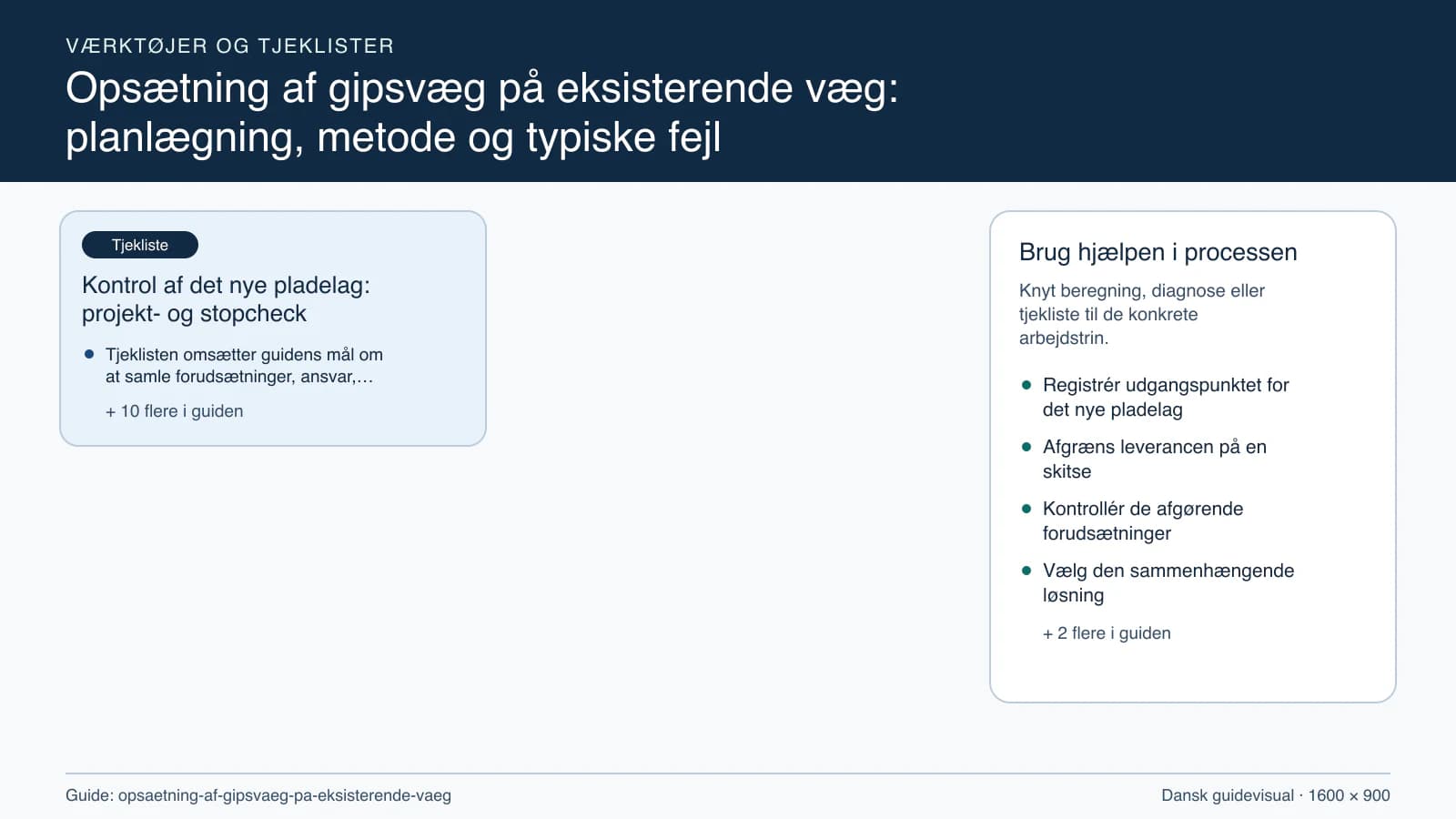Værktøjsoversigt til “Kontrol af det nye pladelag: projekt- og stopcheck”.
