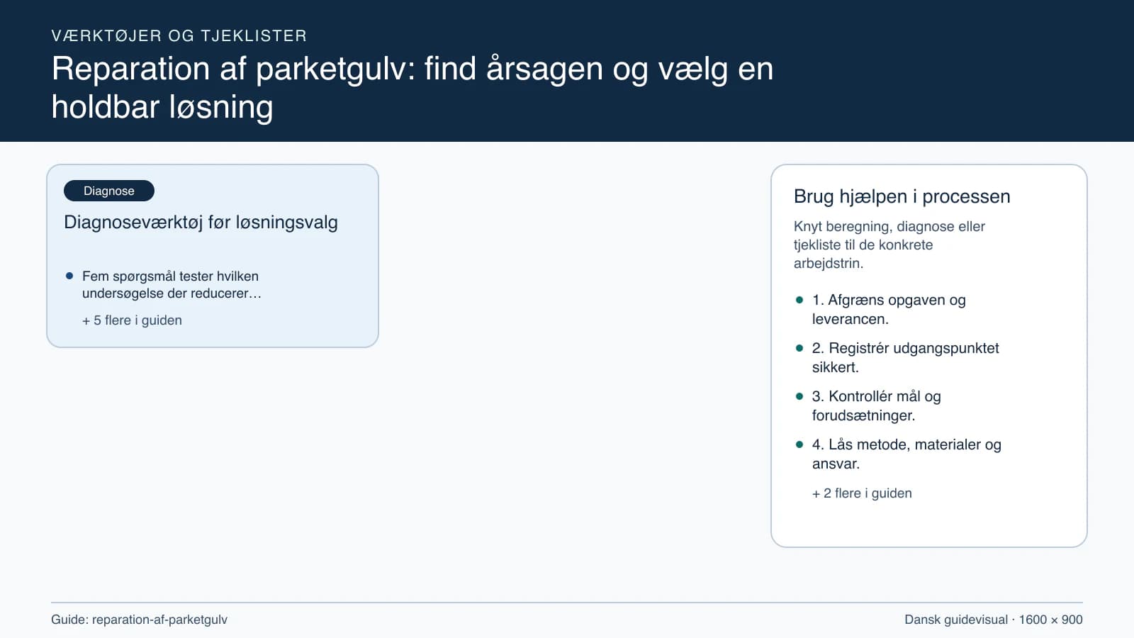 Værktøjsoversigt til “Diagnoseværktøj før løsningsvalg”.