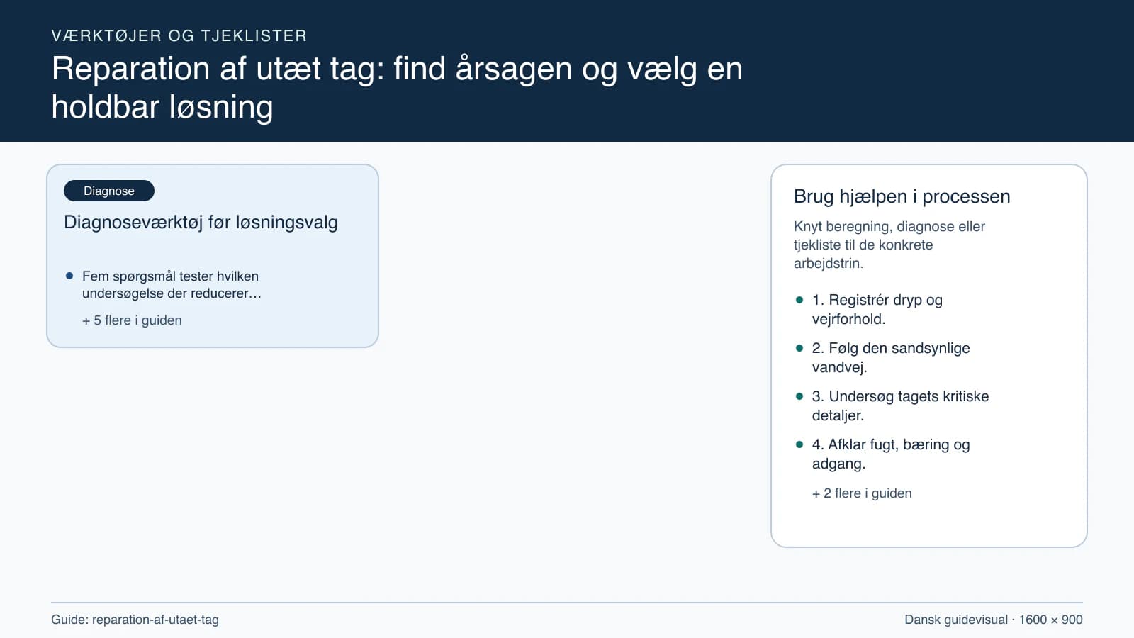 Værktøjsoversigt til “Diagnoseværktøj før løsningsvalg”.
