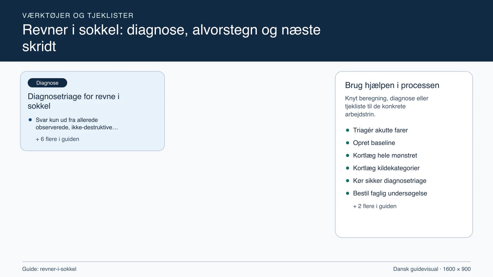 Værktøjsoversigt til “Diagnosetriage for revne i sokkel”.