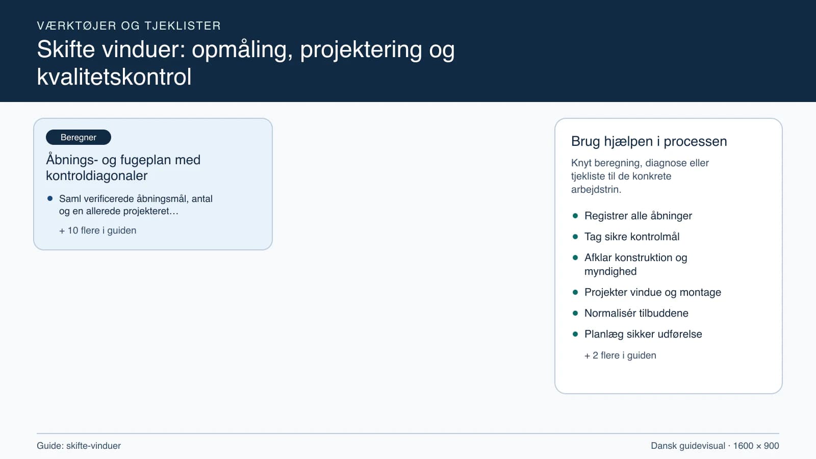 Værktøjsoversigt til “Åbnings- og fugeplan med kontroldiagonaler”.