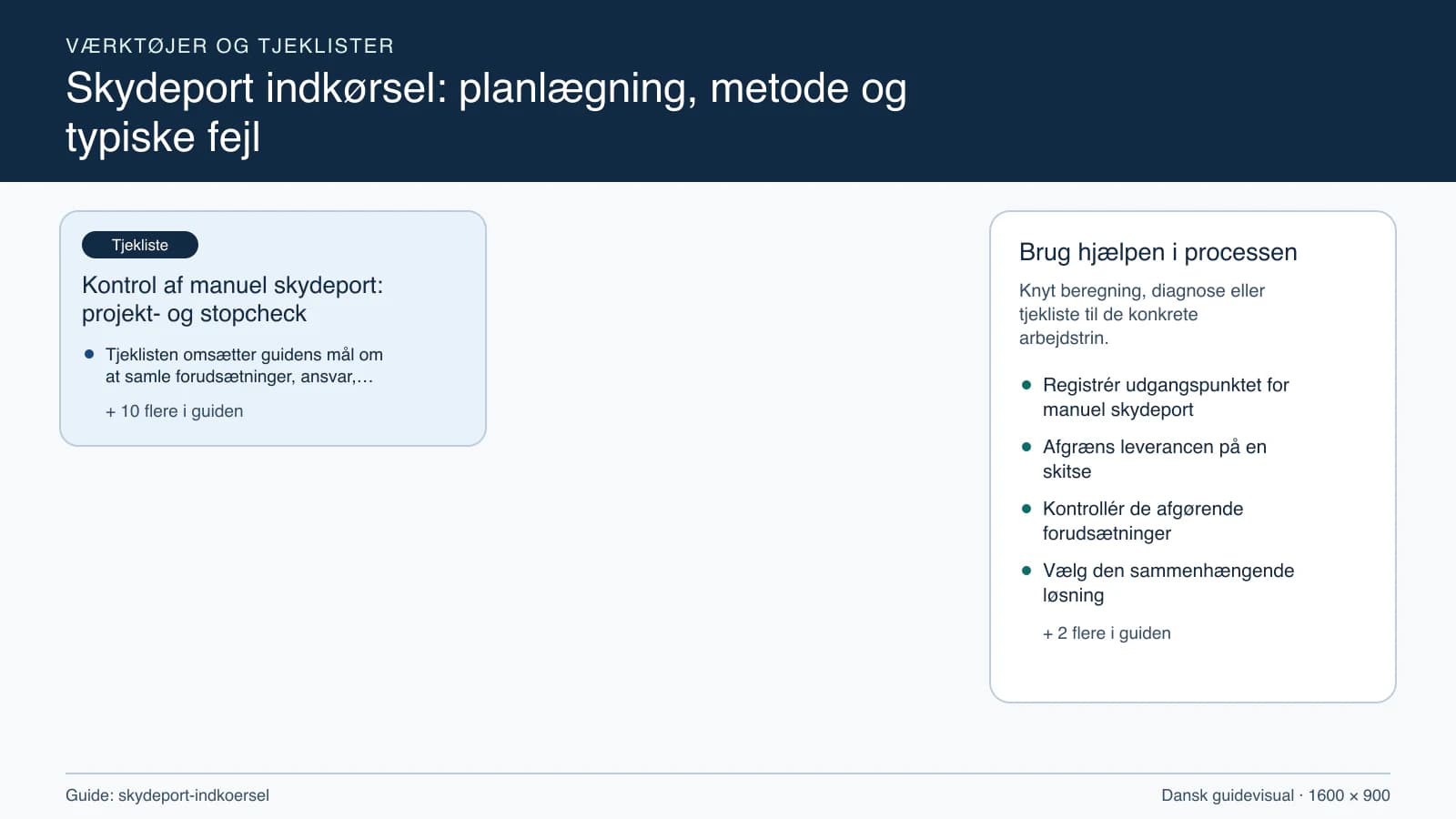 Værktøjsoversigt til “Kontrol af manuel skydeport: projekt- og stopcheck”.