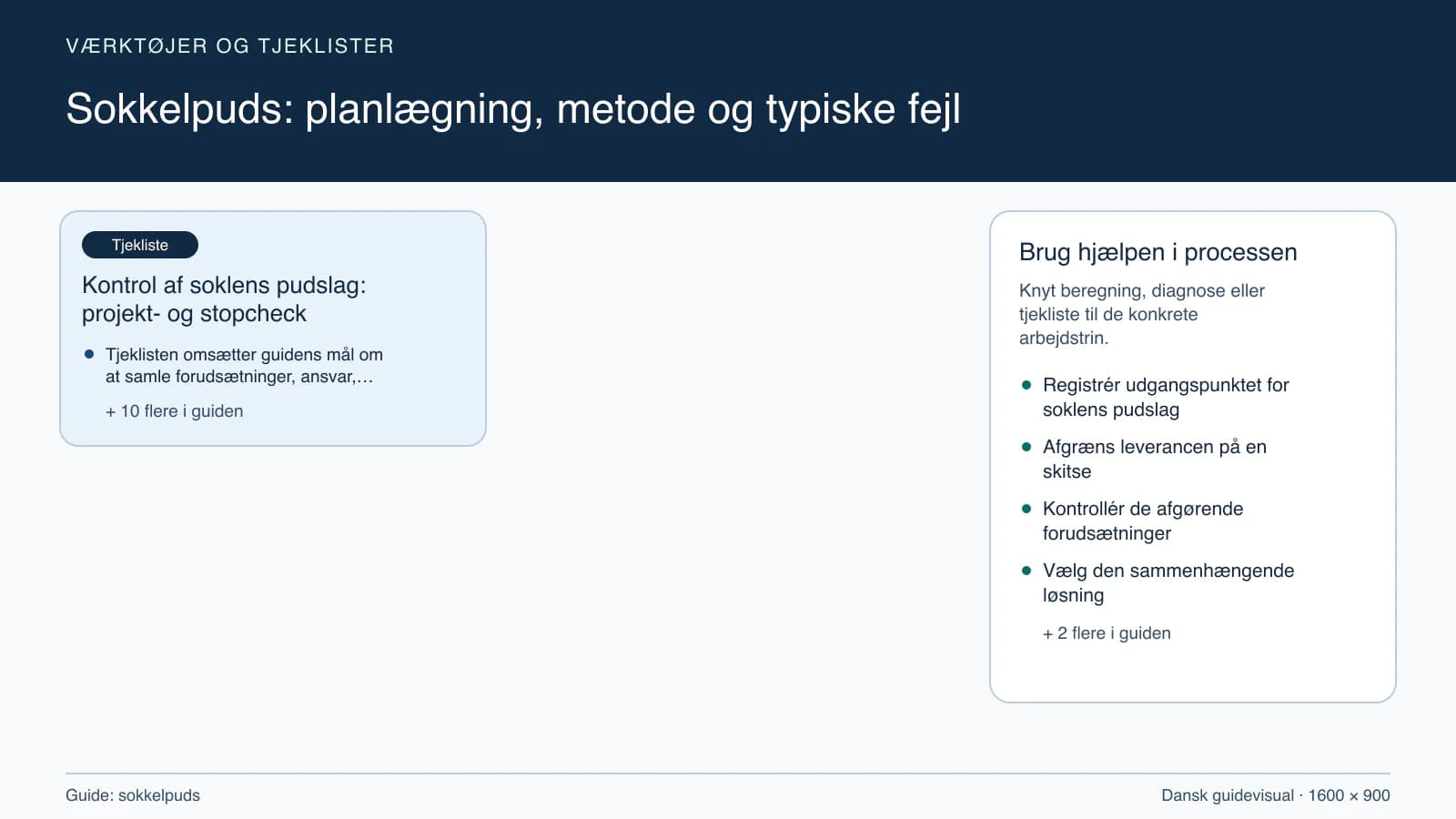 Værktøjsoversigt til “Kontrol af soklens pudslag: projekt- og stopcheck”.