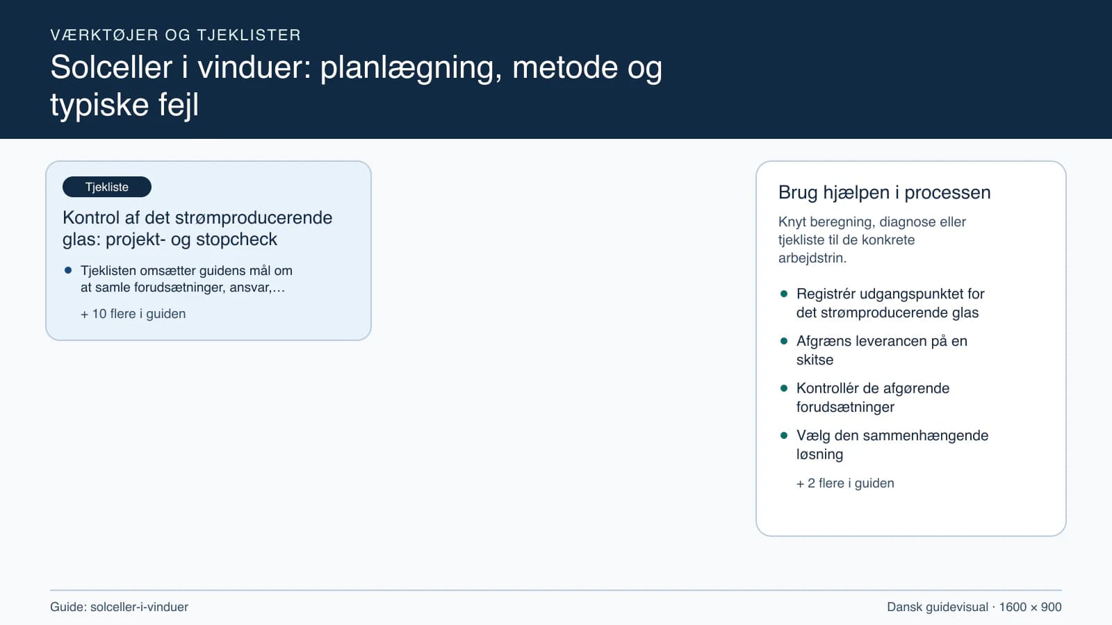 Værktøjsoversigt til “Kontrol af det strømproducerende glas: projekt- og stopcheck”.