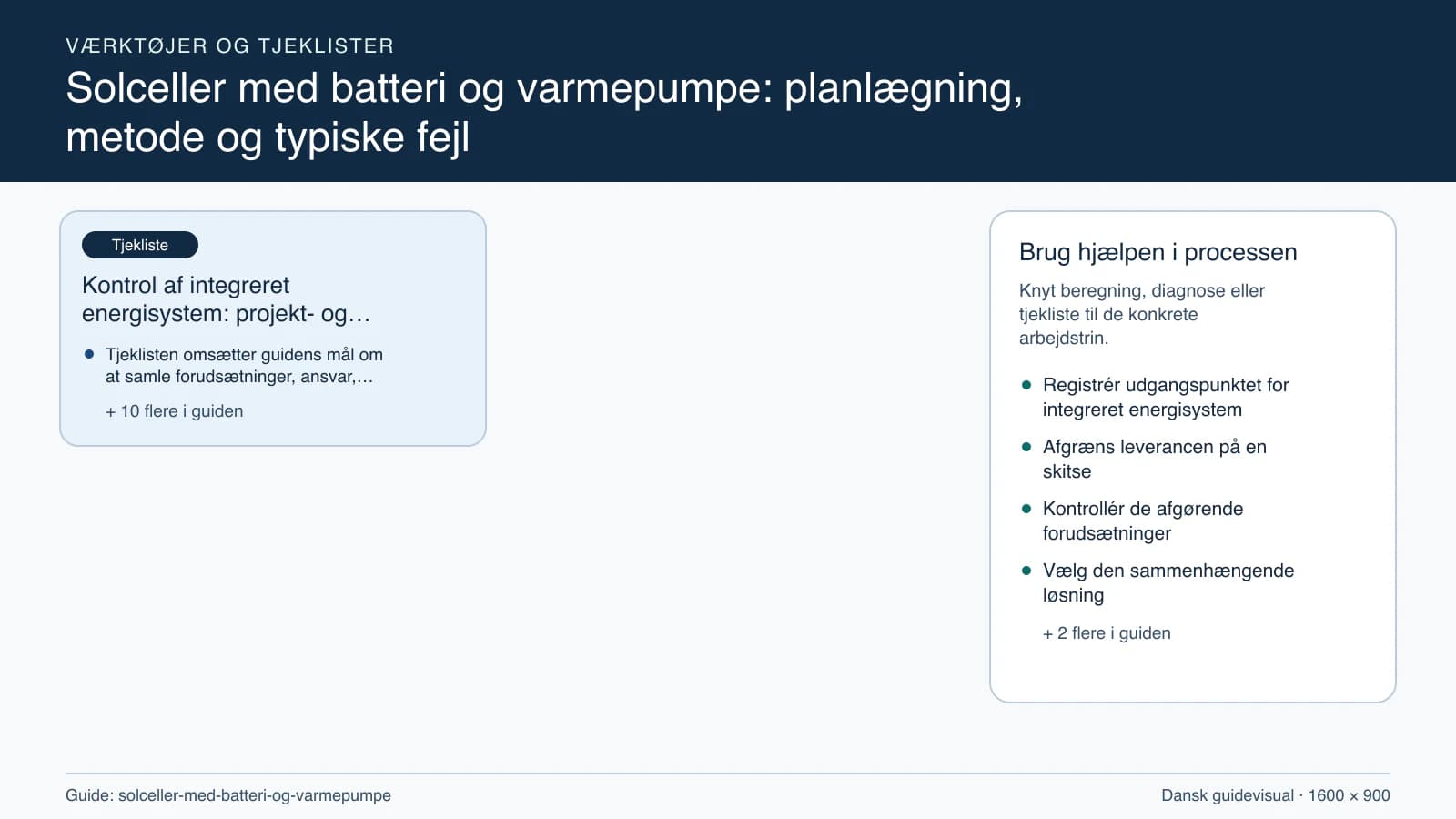 Værktøjsoversigt til “Kontrol af integreret energisystem: projekt- og stopcheck”.