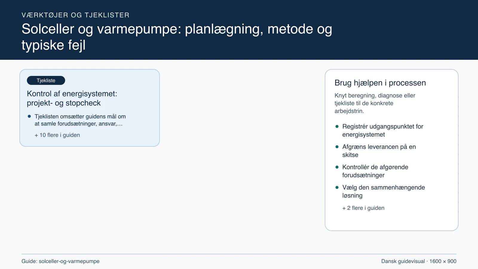 Værktøjsoversigt til “Kontrol af energisystemet: projekt- og stopcheck”.