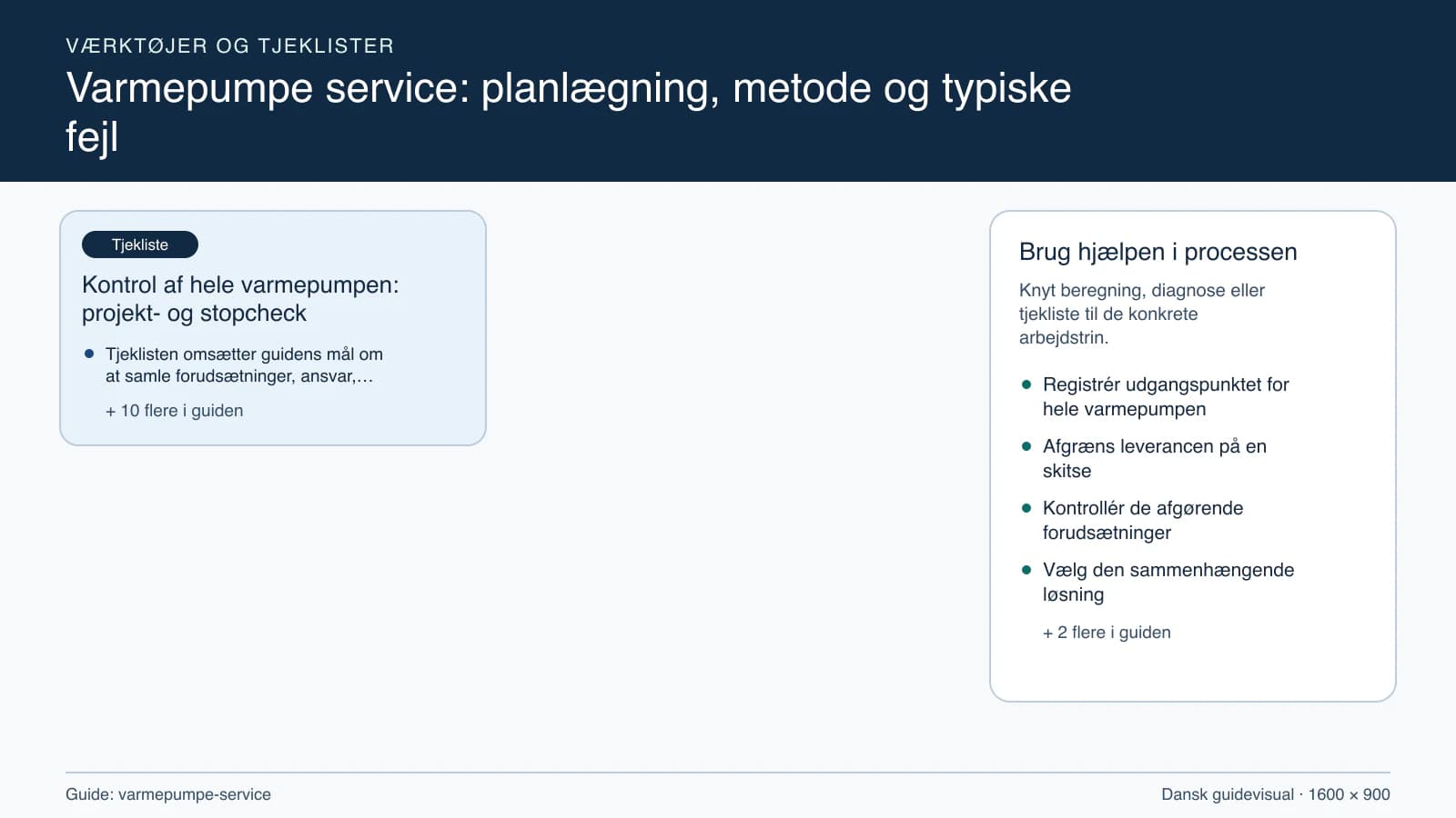 Værktøjsoversigt til “Kontrol af hele varmepumpen: projekt- og stopcheck”.
